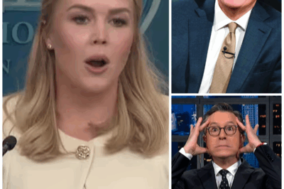 Karoline Leavitt Hijacks Colbert’s Stage in Explosive On-Air Clash—Audience Gasped, Show Abruptly Cut, and TV History Made!