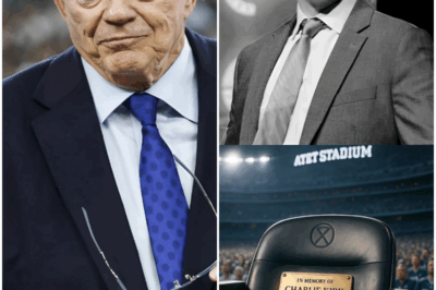 BREAKING NEWS: Dallas Cowboys Dedicate a Permanent Empty Seat in Memory of Charlie Kirk – but the full story behind it remains untold… Inside AT&T Stadium, one chair will now remain empty for eternity, standing alone amid tens of thousands of cheering fans. A golden plaque shines from its surface, engraved with words that drew emotional applause. Yet sharp-eyed spectators caught something odd on the seat — a subtle detail never mentioned in the official announcement. Immediately, whispers began: could this be more than a memorial? Is there a deeper message hidden by the Cowboys’ leadership? And why unveil it at this exact time…?