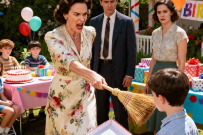 My ex-husband showed up at our son’s birthday party with his new wife. She handed my son a broom and said, “Go help your mother clean up, that’s what you’re supposed to do.” My son looked at me, his cheeks burning with embarrassment. I didn’t say a word…not until he opened his last present. And as soon as he saw what was inside, he went completely white.