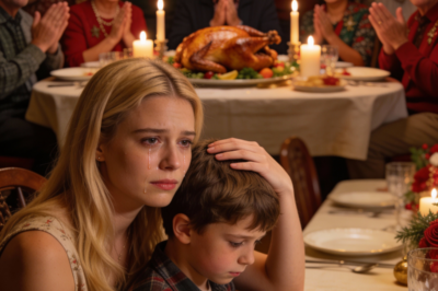 During Thanksgiving, my mother served the turkey with a cheerful grin.