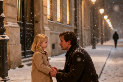 The Night the CEO Followed a Little Girl Into the Snow  Snow fell in thick, endless curtains the night James Crawford noticed the girl.  It was the kind of snowfall that softened a city.  Edges blurred.  Traffic quieted.  The usual roar of Manhattan faded beneath a blanket of white.  Under the streetlamps along Madison Avenue, snowflakes shimmered like drifting sparks, and even the towering office buildings—normally cold and severe—seemed strangely warm, like something from a holiday postcard.  James stood outside the glass doors of Crawford Industries, his shoulders dusted white, his coat collar pulled up against the wind.  His driver was late again.  He checked his watch.  6:57 PM.  For twelve hours he had been inside that building, locked in meetings about acquisitions, zoning approvals, and quarterly forecasts.  Crawford Industries had been his father’s life’s work.  When James inherited it five years earlier, he did exactly what everyone expected.  He expanded it.  Hardened it.  Pushed it faster and further than anyone believed possible.